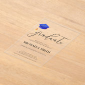 ネイビーモダンブルーキャップ高校卒業会 アクリル招待状 (レイダウン)