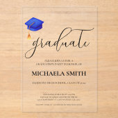 ネイビーモダンブルーキャップ高校卒業会 アクリル招待状 (正面)