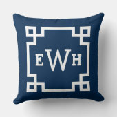 ネイビーモダンブルーギリシャ鍵カスタムモノグラム クッション (裏面)