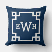 ネイビーモダンブルーギリシャ鍵カスタムモノグラム クッション (正面)