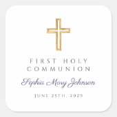 ネイビーモダンブルークロスファースト聖餐式 スクエアシール (正面)