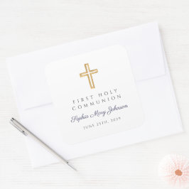 ネイビーモダンブルークロスファースト聖餐式 スクエアシール