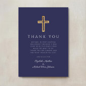 ネイビーモダンブルークロスボーイバプテスマ サンキューカード