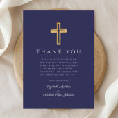 ネイビーモダンブルークロスボーイバプテスマ サンキューカード