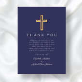 ネイビーモダンブルークロスボーイバプテスマ サンキューカード