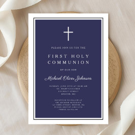 ネイビーモダンブルークロスボーイファースト聖餐式 招待状