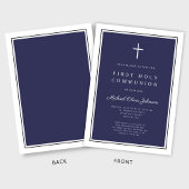ネイビーモダンブルークロスボーイファースト聖餐式 招待状
