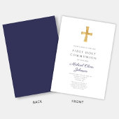 ネイビーモダンブルークロスボーイファースト聖餐式 招待状