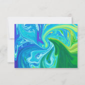 ネイビーモダンブルーグリーン波抽象芸術アー結婚ツ 出欠カード (裏面)