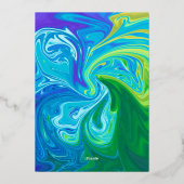 ネイビーモダンブルーグリーン波抽象芸術アー結婚ツ 箔招待状 (裏面)