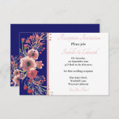 ネイビーモダンブルーコーラルフローラブーケ結婚ズエンクル エンクロージャーカード (正面/裏面)