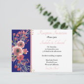 ネイビーモダンブルーコーラルフローラブーケ結婚ズエンクル エンクロージャーカード (スタンド正面)