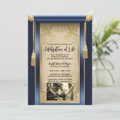 ネイビーモダンブルーサテンのスクロール房sepia写真 招待状 (スタンド正面)