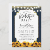 ネイビーモダンブルーサンフラワーフローラ卒業パーティー 招待状 (正面)