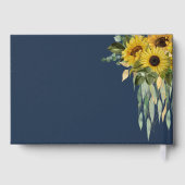 ネイビーモダンブルーサンフラワー結婚ズ金ゴールド ゲストブック (裏面)