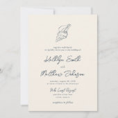 ネイビーモダンブルーシェルビーチ行先結婚式 招待状 (正面)