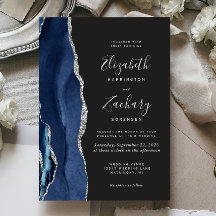 ネイビーモダンブルーシルバーアゲットダーク結婚ズ