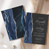 ネイビーモダンブルーシルバーアゲットダーク結婚ズ 招待状