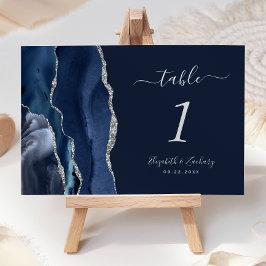 ネイビーモダンブルーシルバーアゲート結婚ズ テーブルナンバー