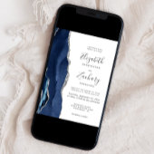 ネイビーモダンブルーシルバーアゲート結婚ズ 招待状