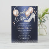 ネイビーモダンブルーシルバーグリッターハイヒールスウィート16 招待状 (スタンド正面)