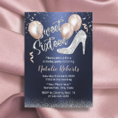 ネイビーモダンブルーシルバーグリッターハイヒールスウィート16 招待状