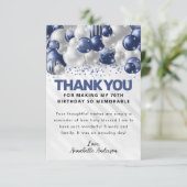 ネイビーモダンブルーシルバーバルーングリッター誕生日 サンキューカード (スタンド正面)