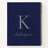 ネイビーモダンブルーシルバーモノグラム名 ノートブック (裏面)