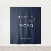 ネイビーモダンブルーシンプルエレガントなウェディング背景 タペストリー (正面)