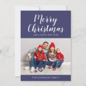 ネイビーモダンブルースクリプトクリスマスフォト シーズンカード (正面)