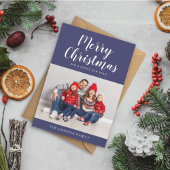 ネイビーモダンブルースクリプトクリスマスフォト シーズンカード