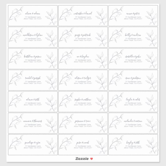 ネイビーモダンブルースクリプトボタニカルゲストアドレス シール (シート)