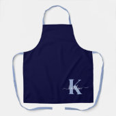 ネイビーモダンブルースクリプトモノグラム エプロン (正面)