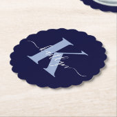 ネイビーモダンブルースクリプトモノグラム ペーパーコースター (アングル)