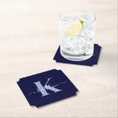 ネイビーモダンブルースクリプトモノグラム ペーパーコースター (インサイチュ)