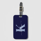ネイビーモダンブルースクリプトモノグラム ラゲッジタグ (正面縦)
