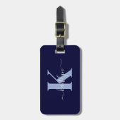 ネイビーモダンブルースクリプトモノグラム ラゲッジタグ (正面縦)