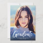 ネイビーモダンブルースクリプト写真卒業 案内状 (正面)