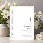 ネイビーモダンブルースクリプト第1聖餐式 招待状