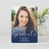 ネイビーモダンブルースクリプト2枚の写真卒業 案内状 (スタンド正面)