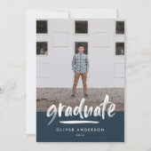 ネイビーモダンブルースクリプト3枚の写真スタイリッシュ卒業 招待状 (正面)