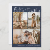 ネイビーモダンブルースクリプトchic 6枚婚約 案内状 (正面)