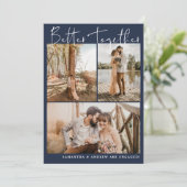 ネイビーモダンブルースクリプトchic 6枚婚約 案内状 (スタンド正面)