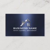 ネイビーモダンブルースチールハウスロゴ実在エテート 名刺 (正面)