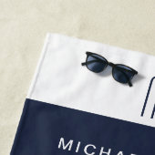 ネイビーモダンブルーストライプレンズモノグラム ビーチタオル (インサイチュ)