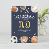 ネイビーモダンブルースポーツ誕生日ボーイズ 招待状 (スタンド正面)