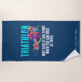 ネイビーモダンブルートライアスロン競技ユーモアはっきりしたTypo ビーチタオル (正面)