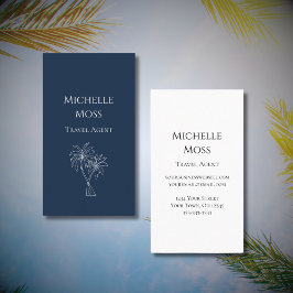 ネイビーモダンブルートロピカルパームツリーズスケッチ 名刺