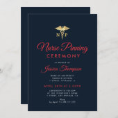 ネイビーモダンブルーナースピン留め式 招待状 (正面/裏面)