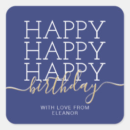 ネイビーモダンブルーハッピーバースデー スクエアシール